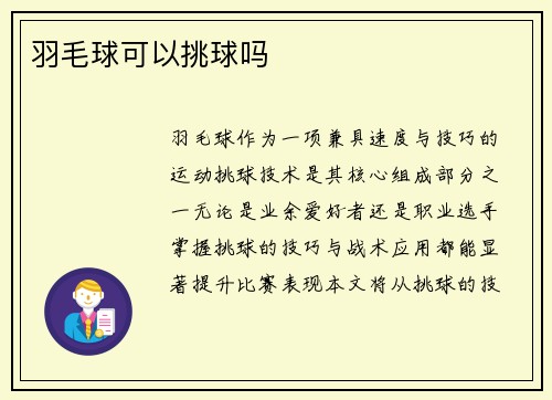 羽毛球可以挑球吗